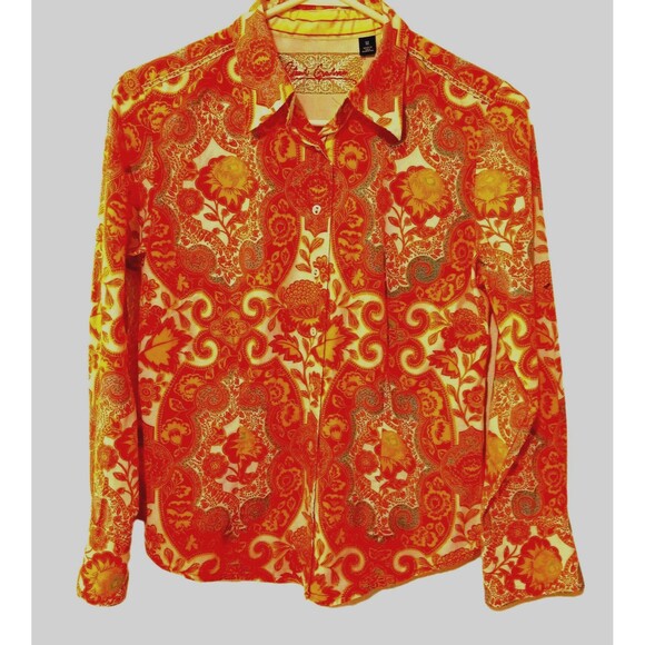 Robert Graham Knowledge Wisdom Truth Orange Paisley Button-Down Women's Sz M - Picture 2 of 15